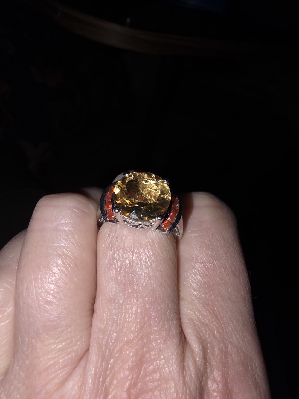 925 Sterling Ring with 6ct Citrine Center and Orange Accent Stones